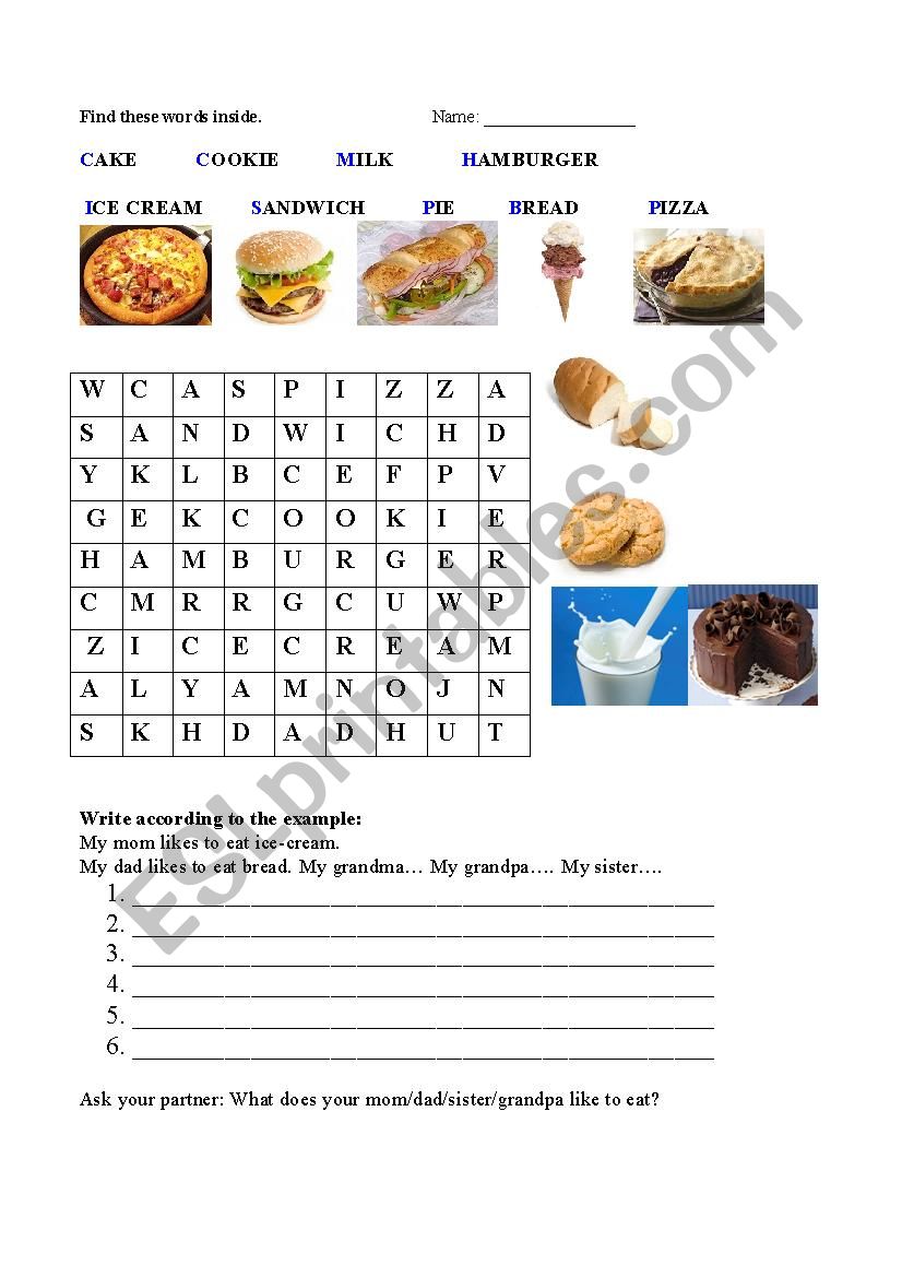 Food word puzzle worksheet