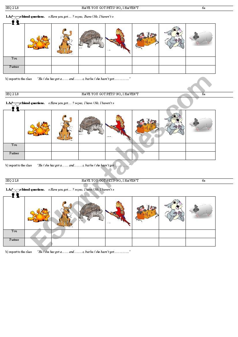 Have you got pets ? worksheet