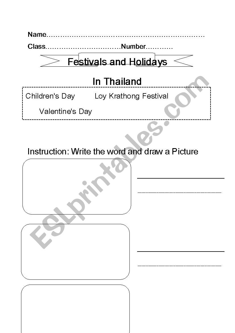 Holidays worksheet