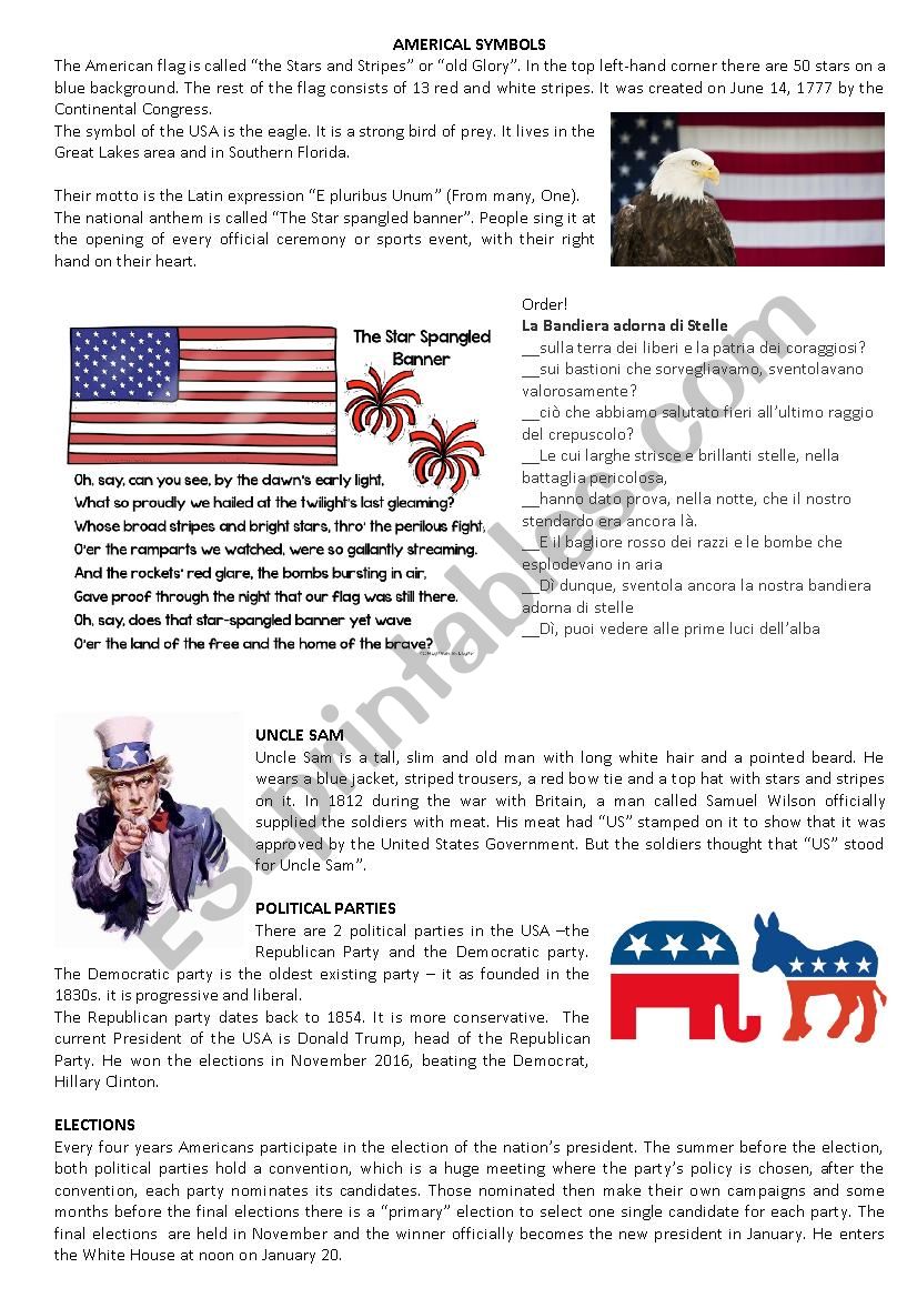 American Symbols worksheet