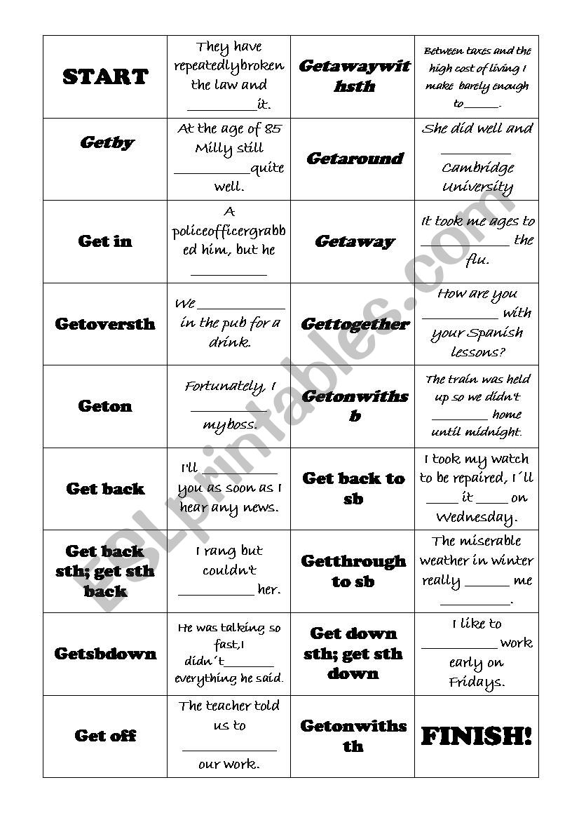 Phrasal Verb Dominoes (Get) worksheet