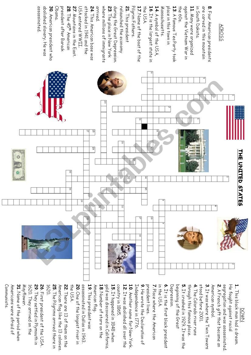 USA crosswords worksheet