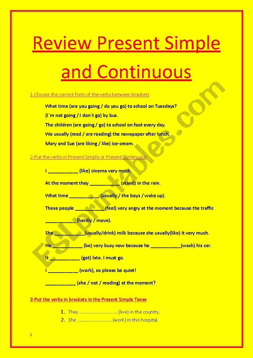 present simple and continuous worksheet