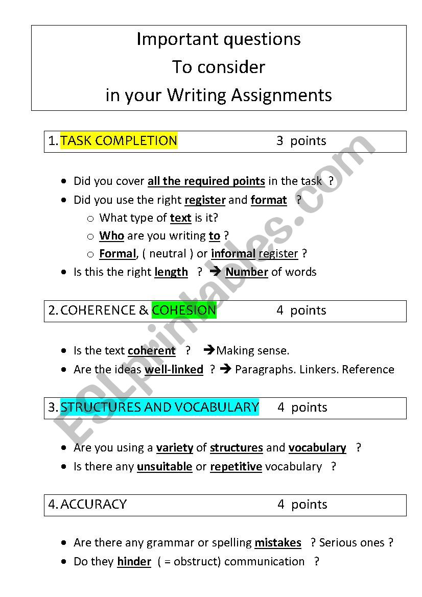B1.2 Writing Criteria for marking ESL worksheet by heatherwoodpili