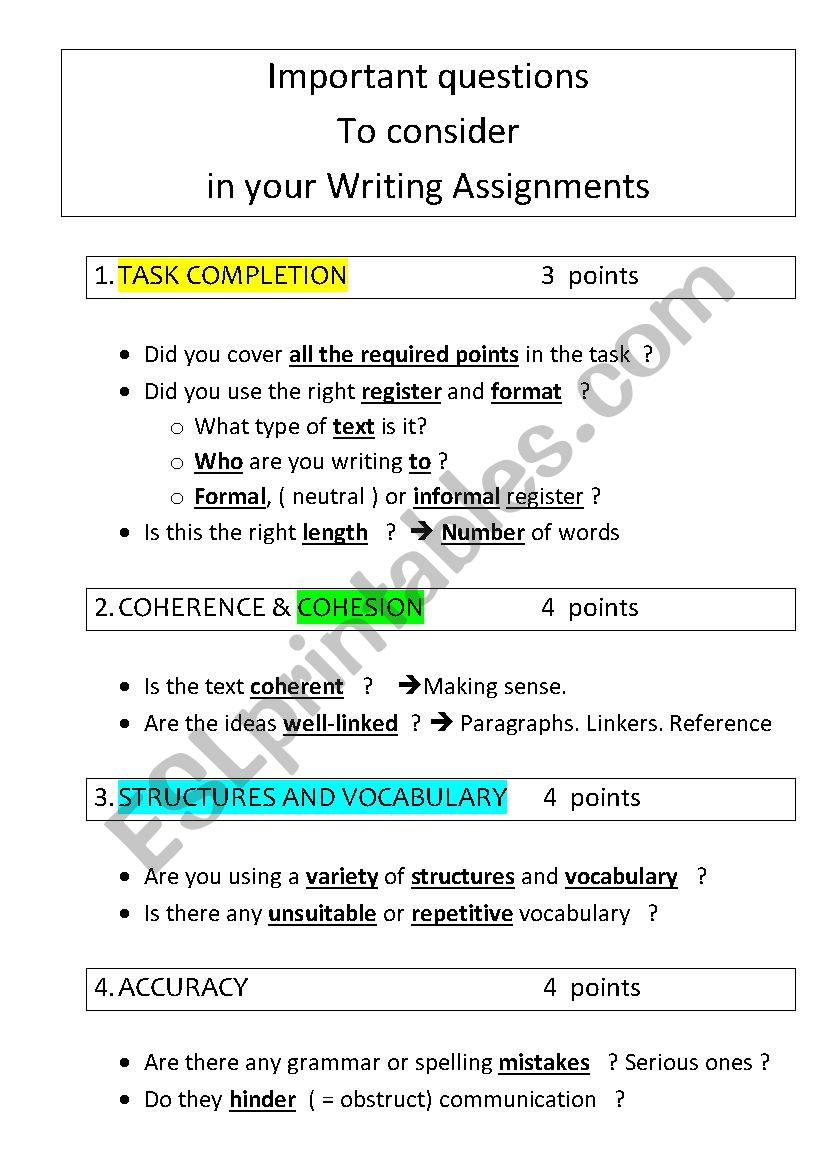 B1.2 Writing Criteria for marking