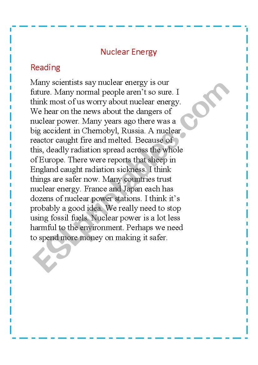 NUCLEAR ENERGY worksheet