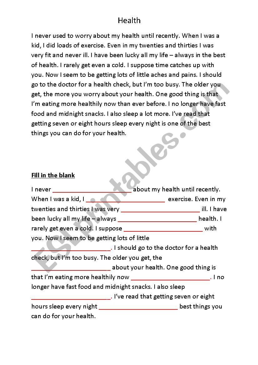 Health worksheet