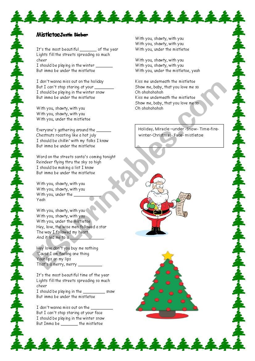 MISTLETOE SONG JUSTIN BIEBER worksheet