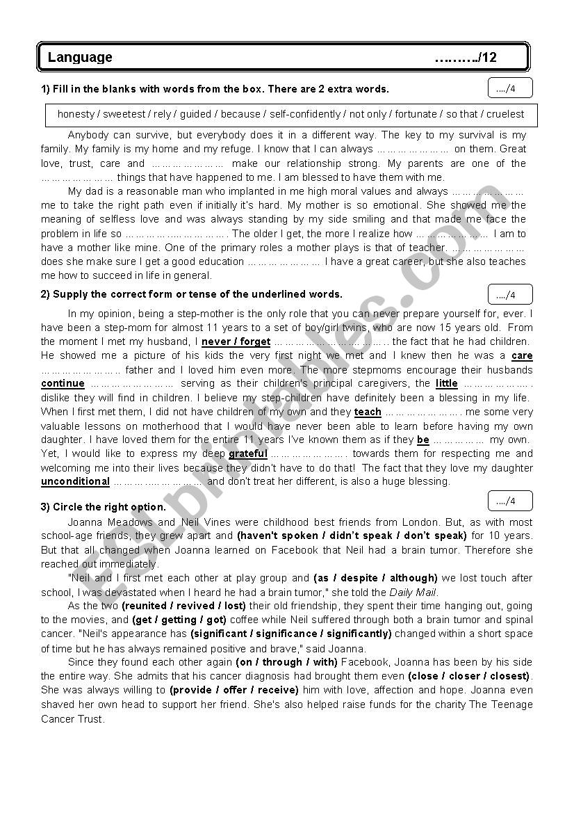 language test worksheet