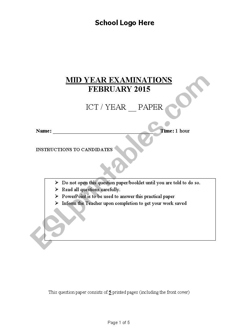 ICT Worksheet Elementary Level