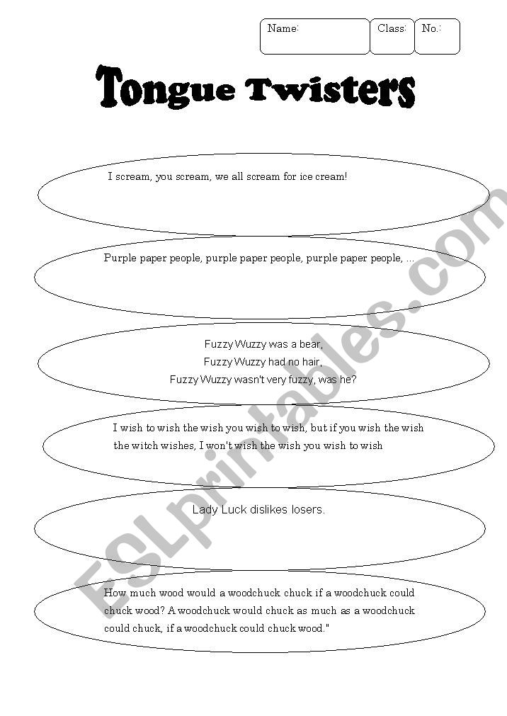 Tongue Twisters worksheet