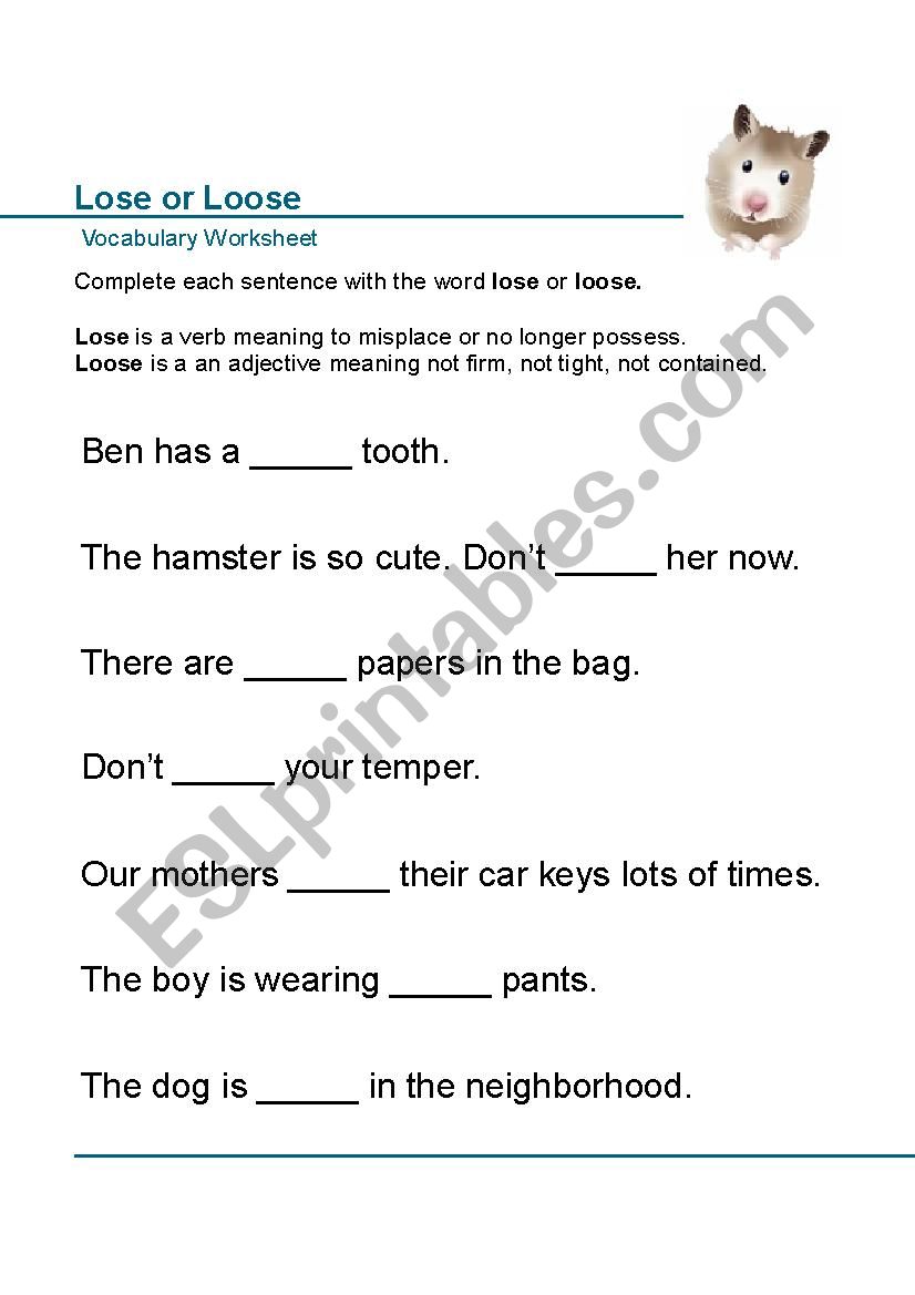VOCABULARY LOOSE LOSE worksheet