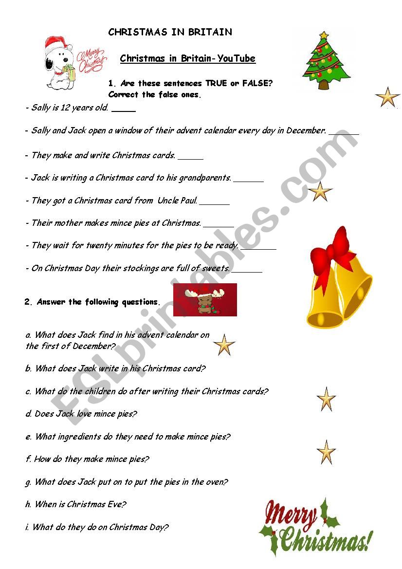 Christmas in Britain worksheet