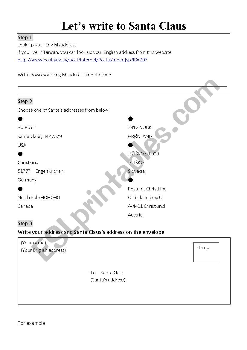 how to write to Santa worksheet