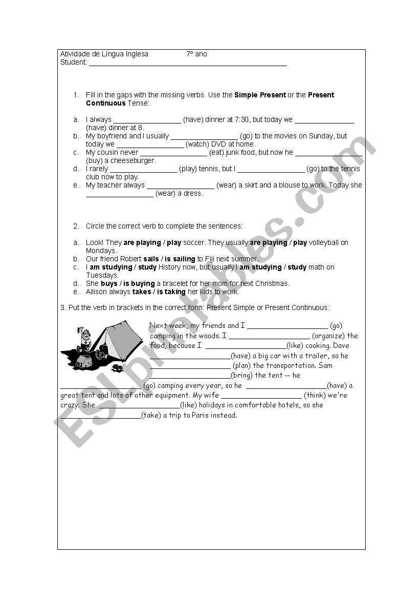 Present Continuous worksheet