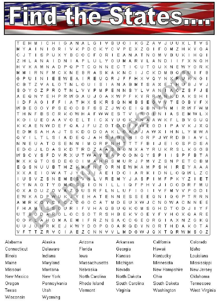 find the states crosswords worksheet