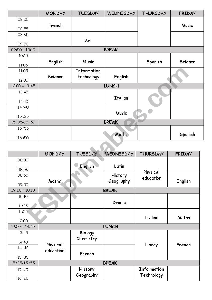 What class have you got? worksheet