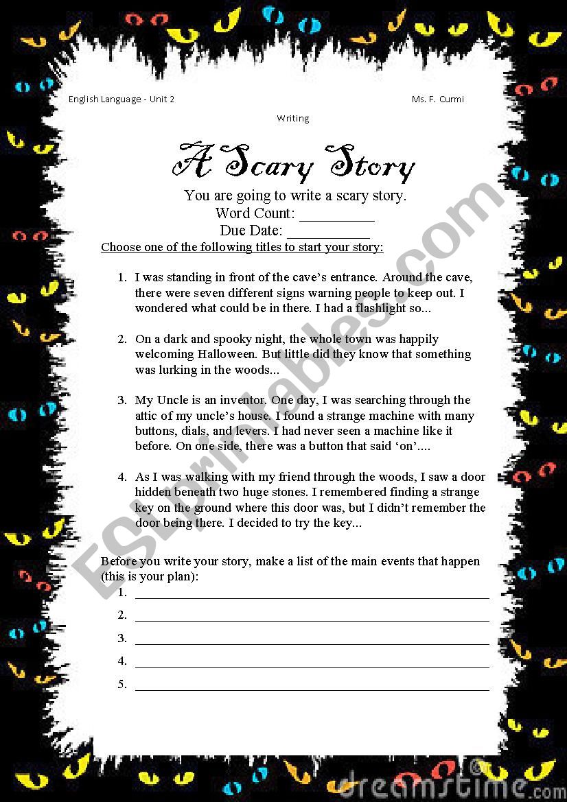 Writing a Scary Story worksheet