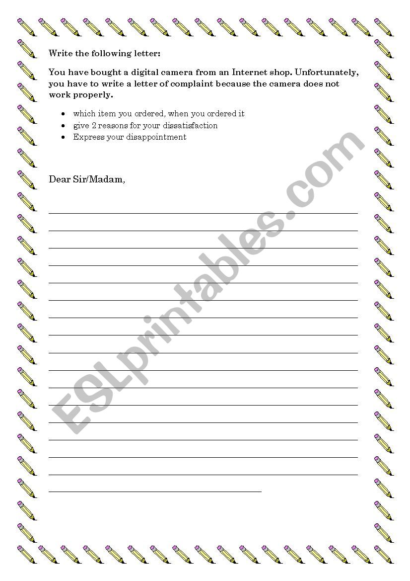 letter of complaint worksheet