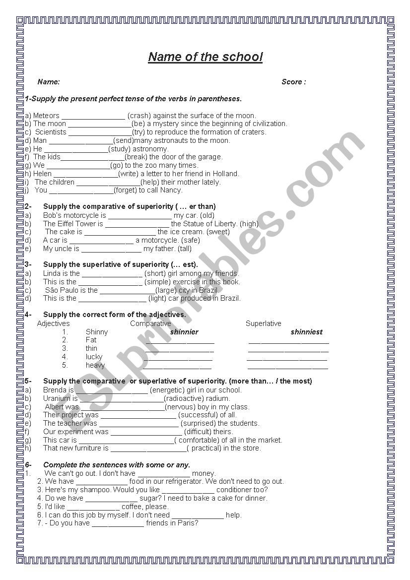 English test for 9th grade worksheet