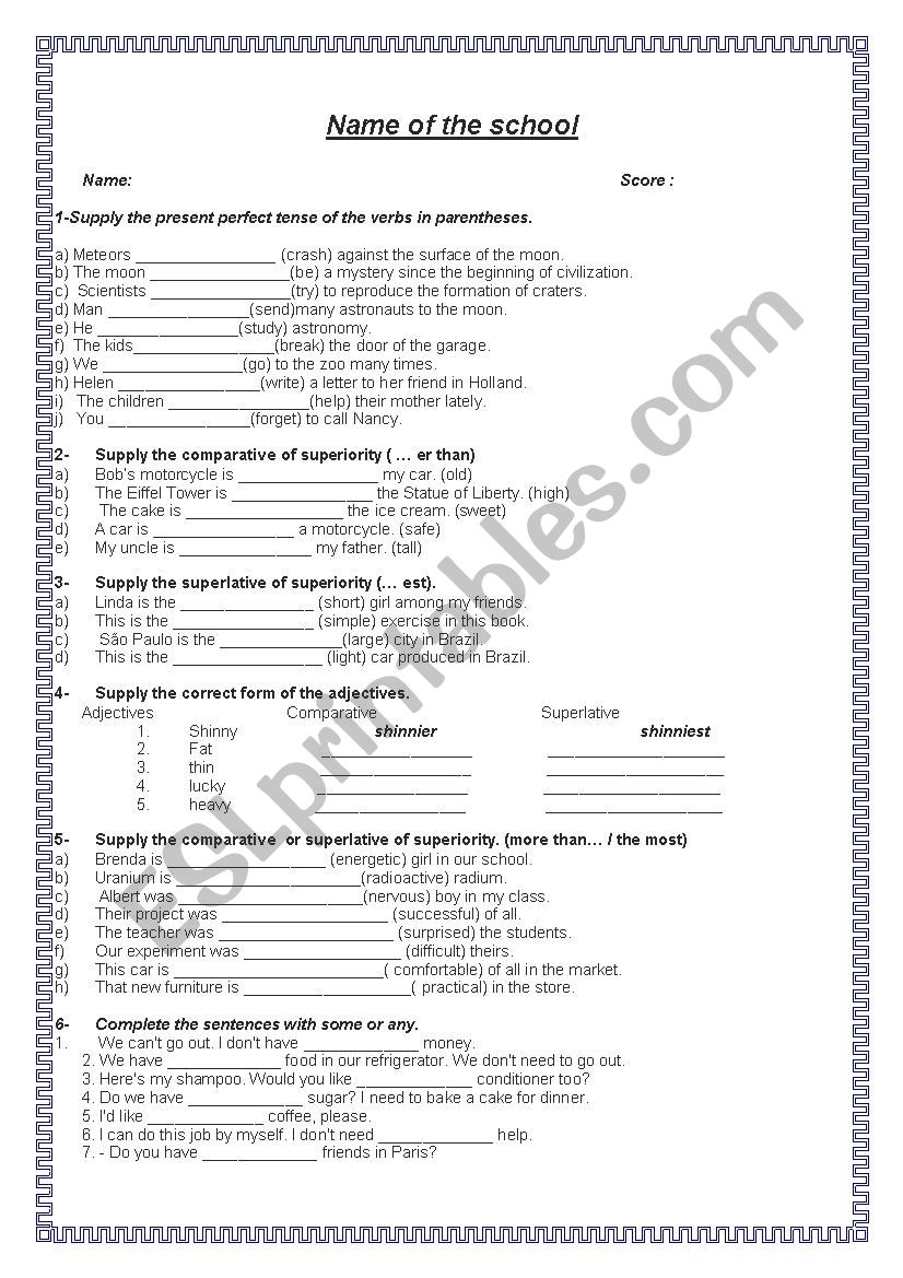 English test for 9th grade worksheet