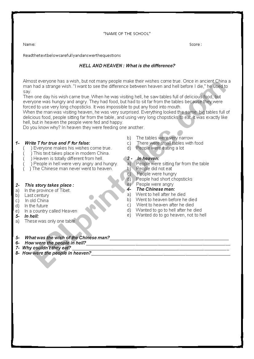 8th grade english test worksheet