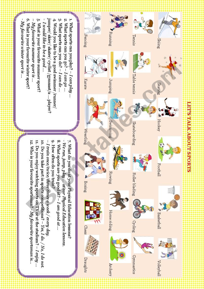 LetÂ´s talk about sports worksheet
