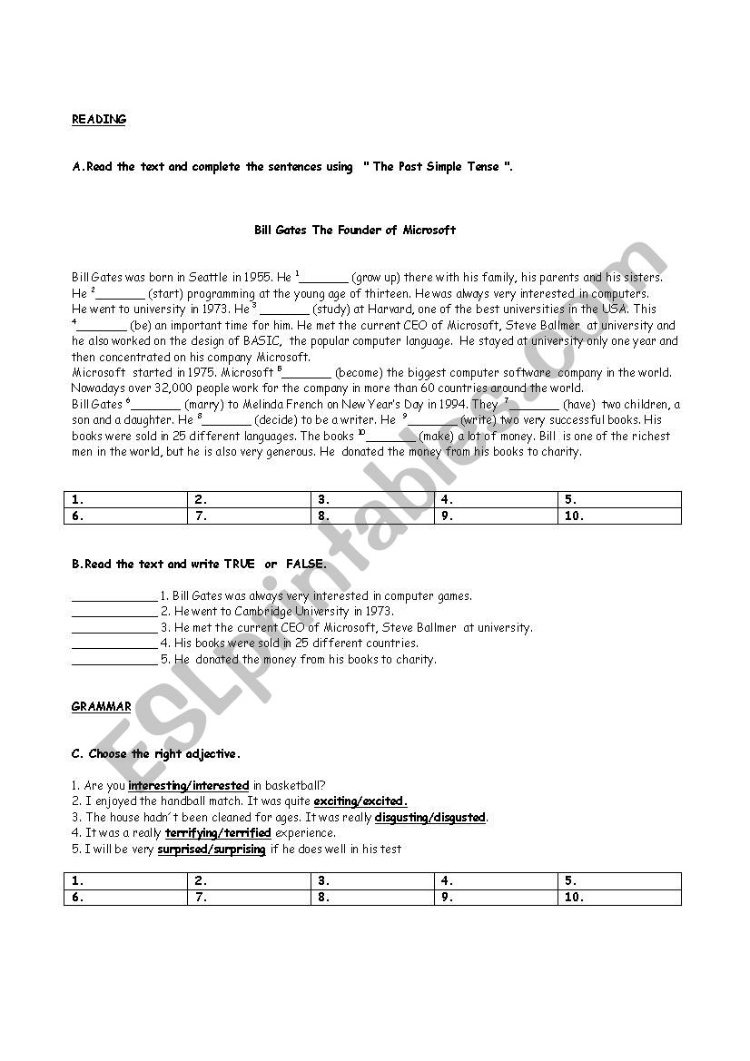 test for 11 th classes worksheet