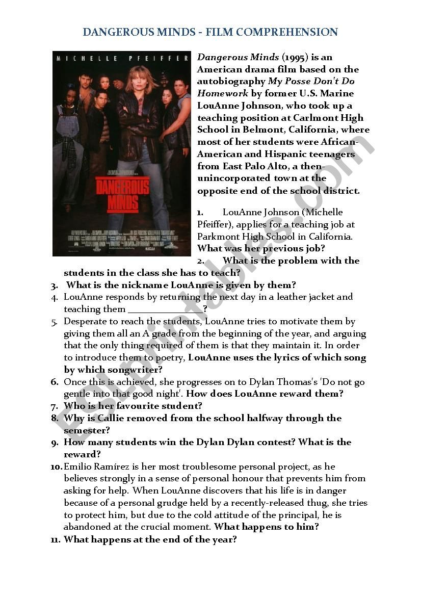 DANGEROUS MINDS worksheet