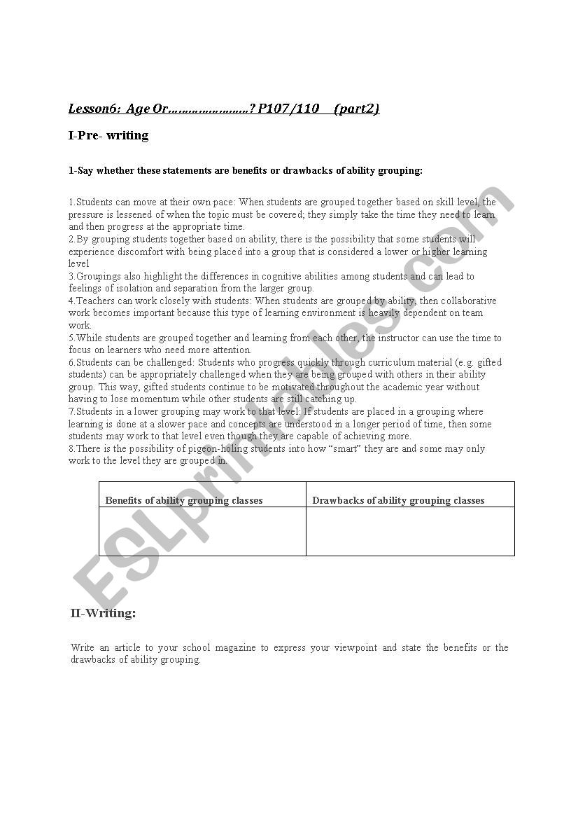 Lesson 6: Age Or ability  worksheet