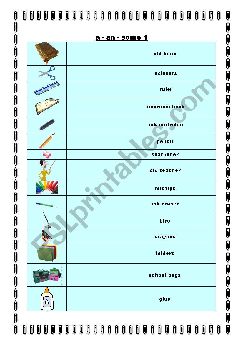 a - an - some - Worksheet 1 fill in exercise