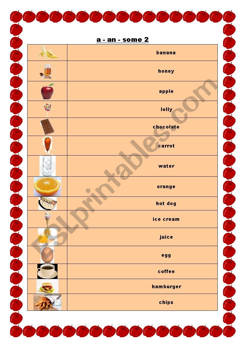 a - an - some - Worksheet 2 fill in exercise