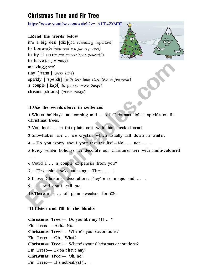 Christmas trees worksheet
