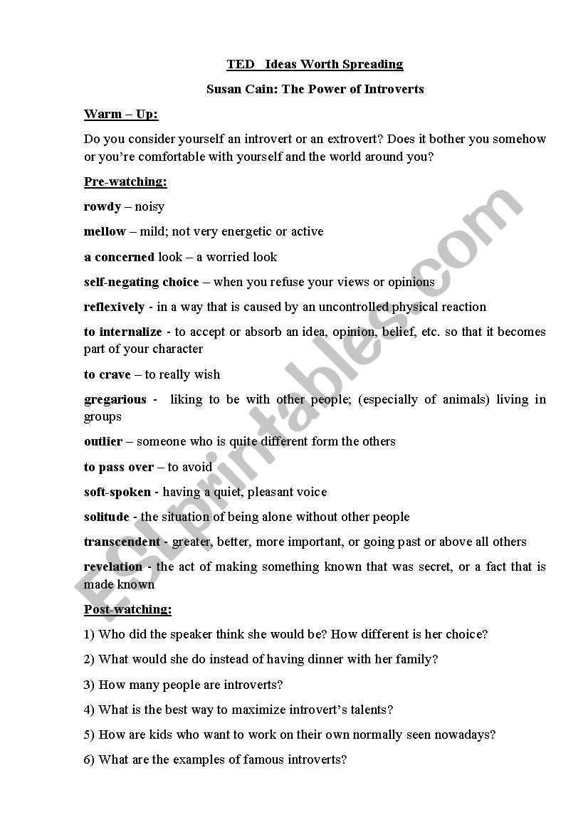 TED The Power of Introverts worksheet