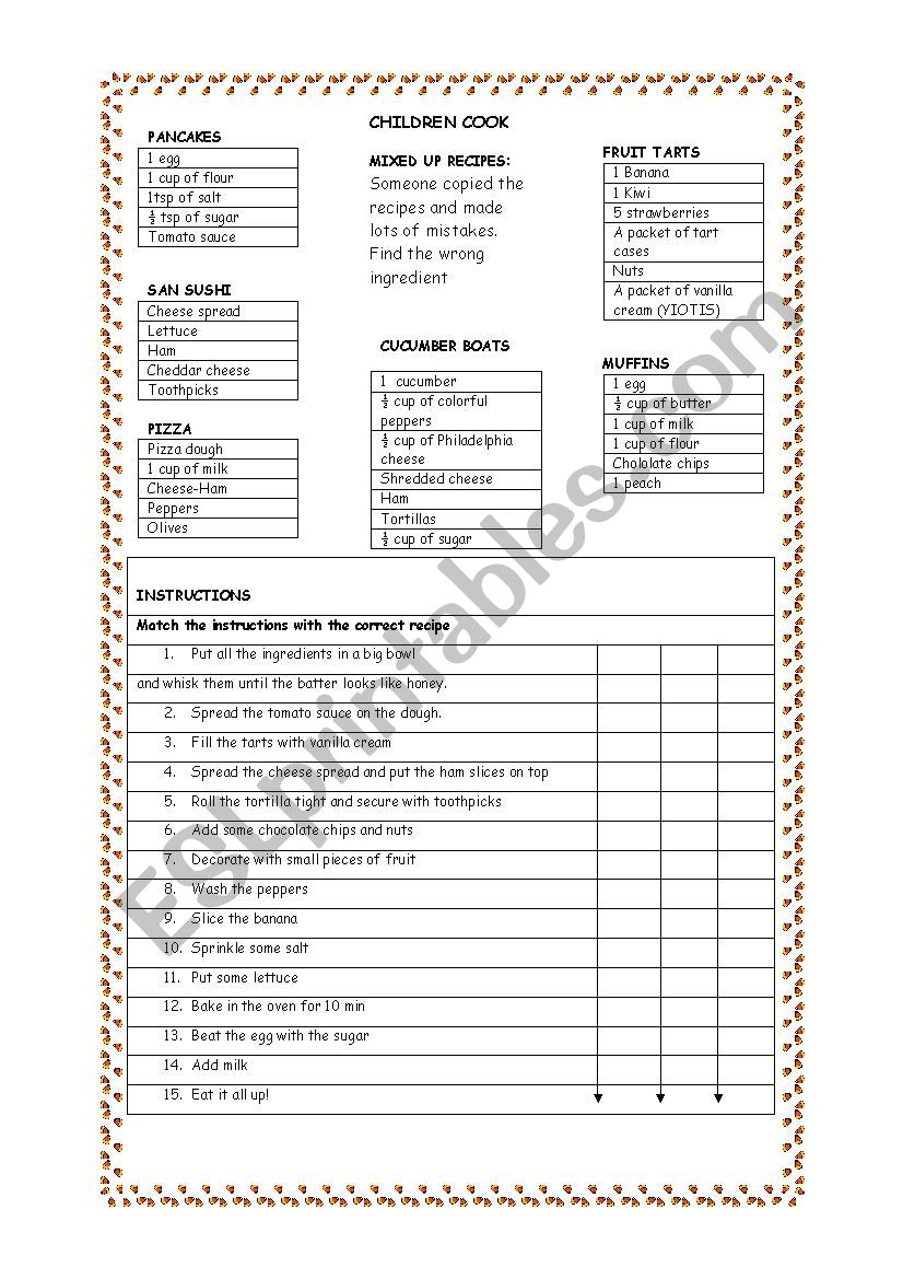 CHILDREN COOK EXERCISES worksheet