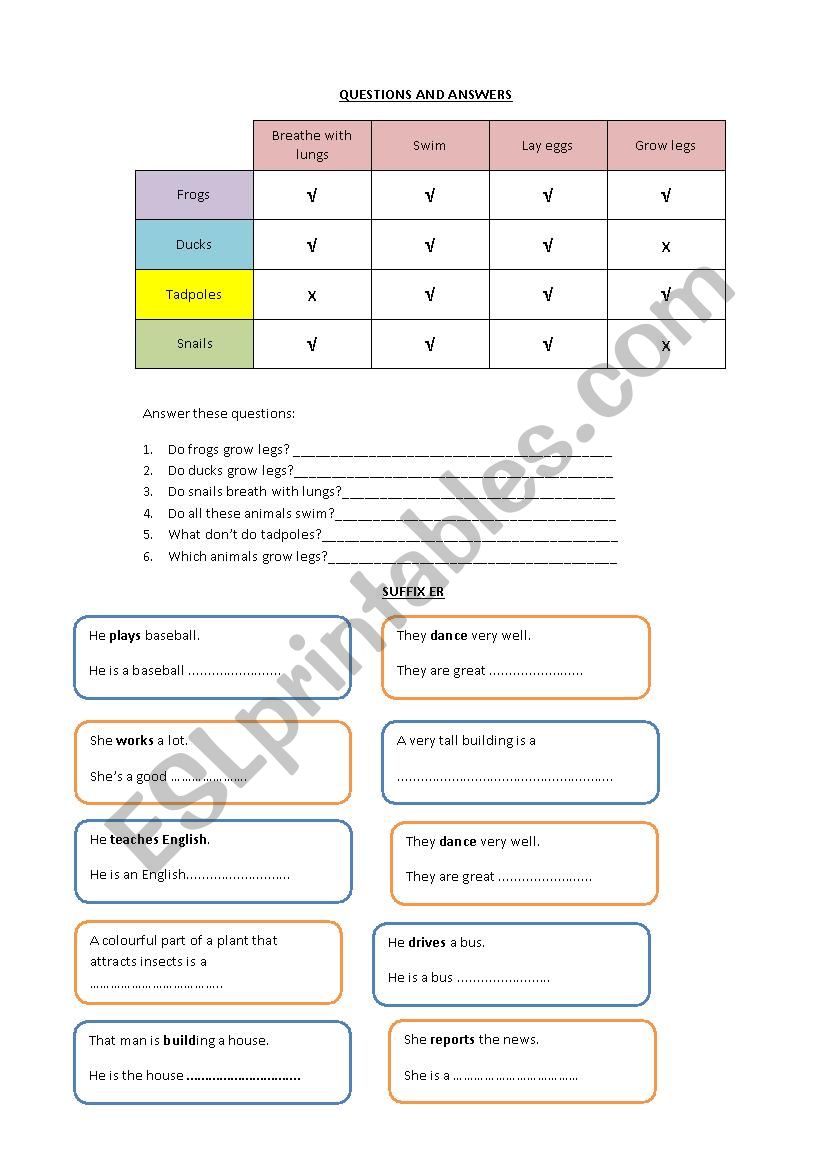 Suffix ER  worksheet