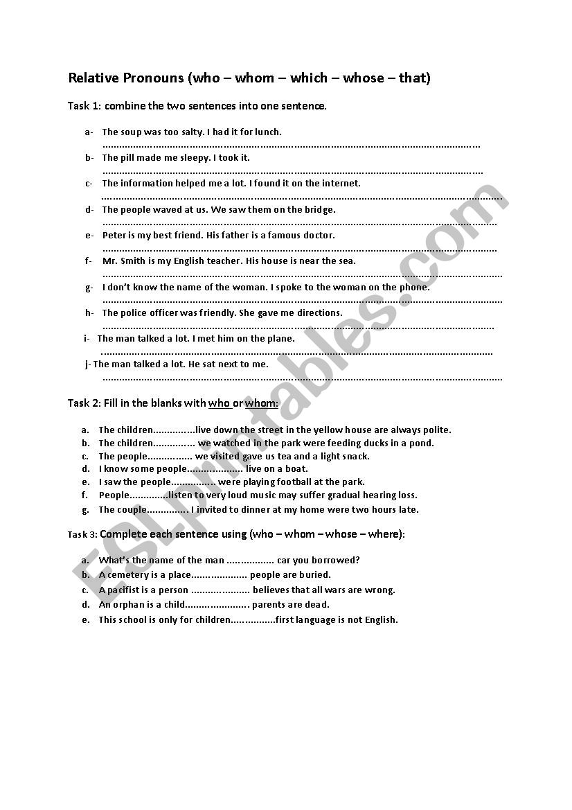 relative pronouns worksheet