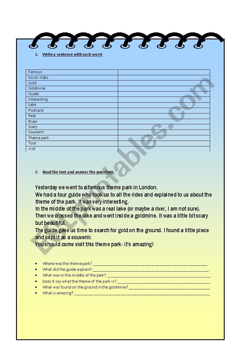 vocabulary + reading and questions + quiz