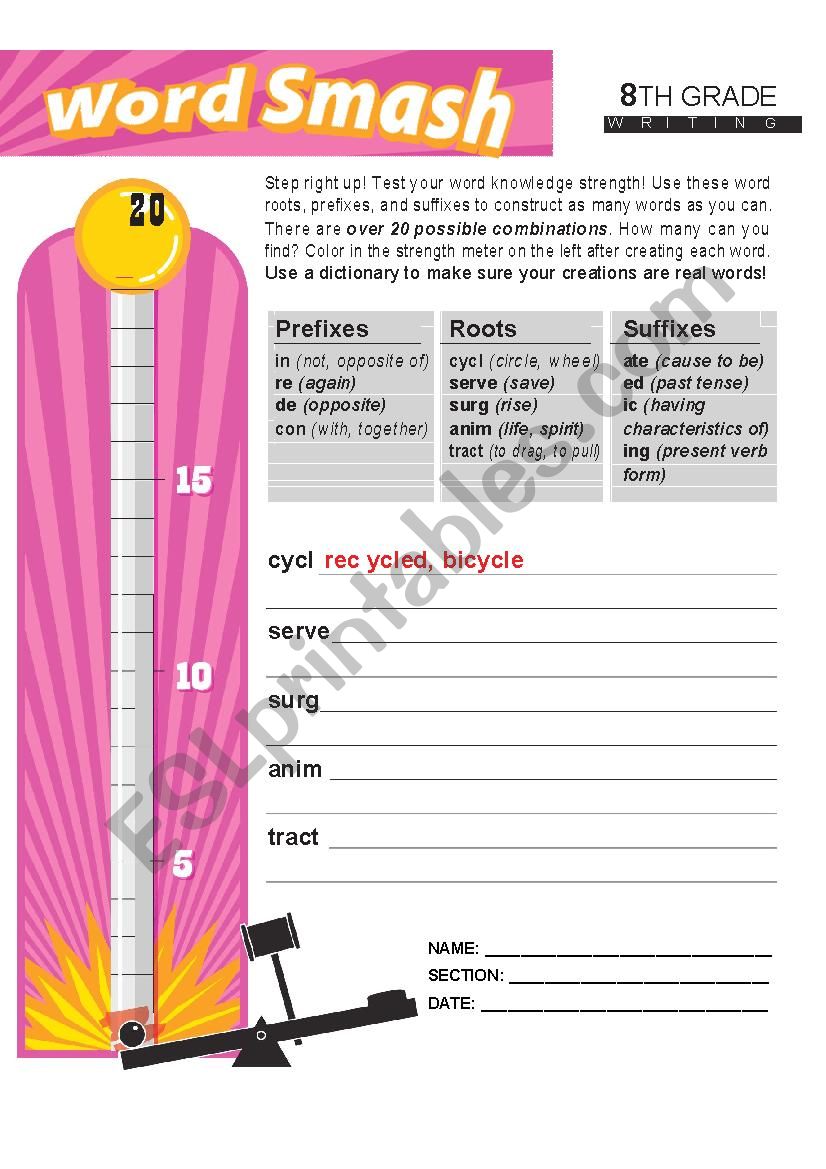 WORD SMASH - AFFIXES worksheet