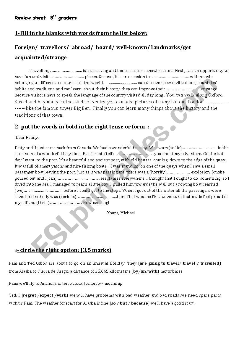 review 8th graders worksheet