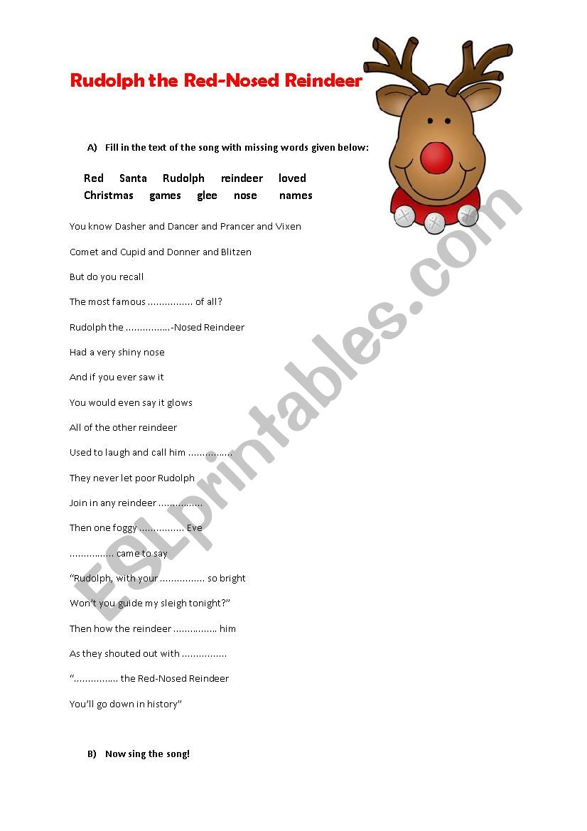 Rudolph the Red-Nosed Reindeer Song + Colouring