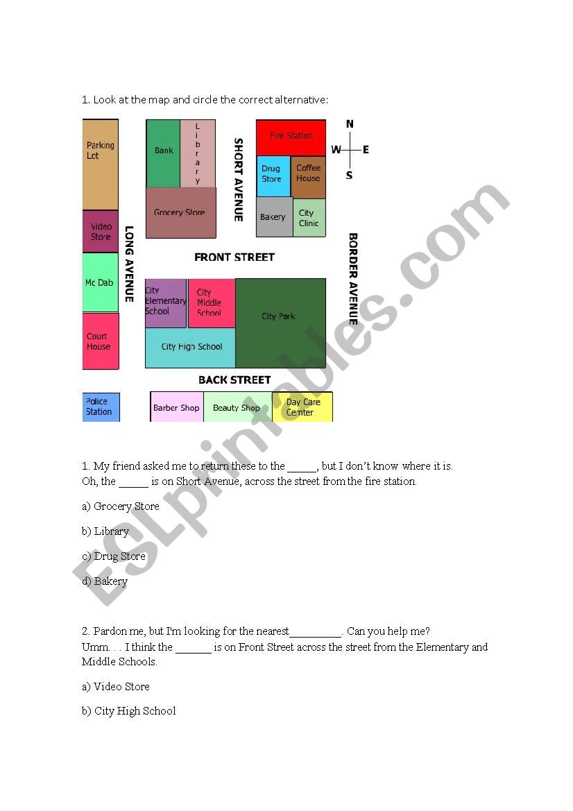 Directions worksheet