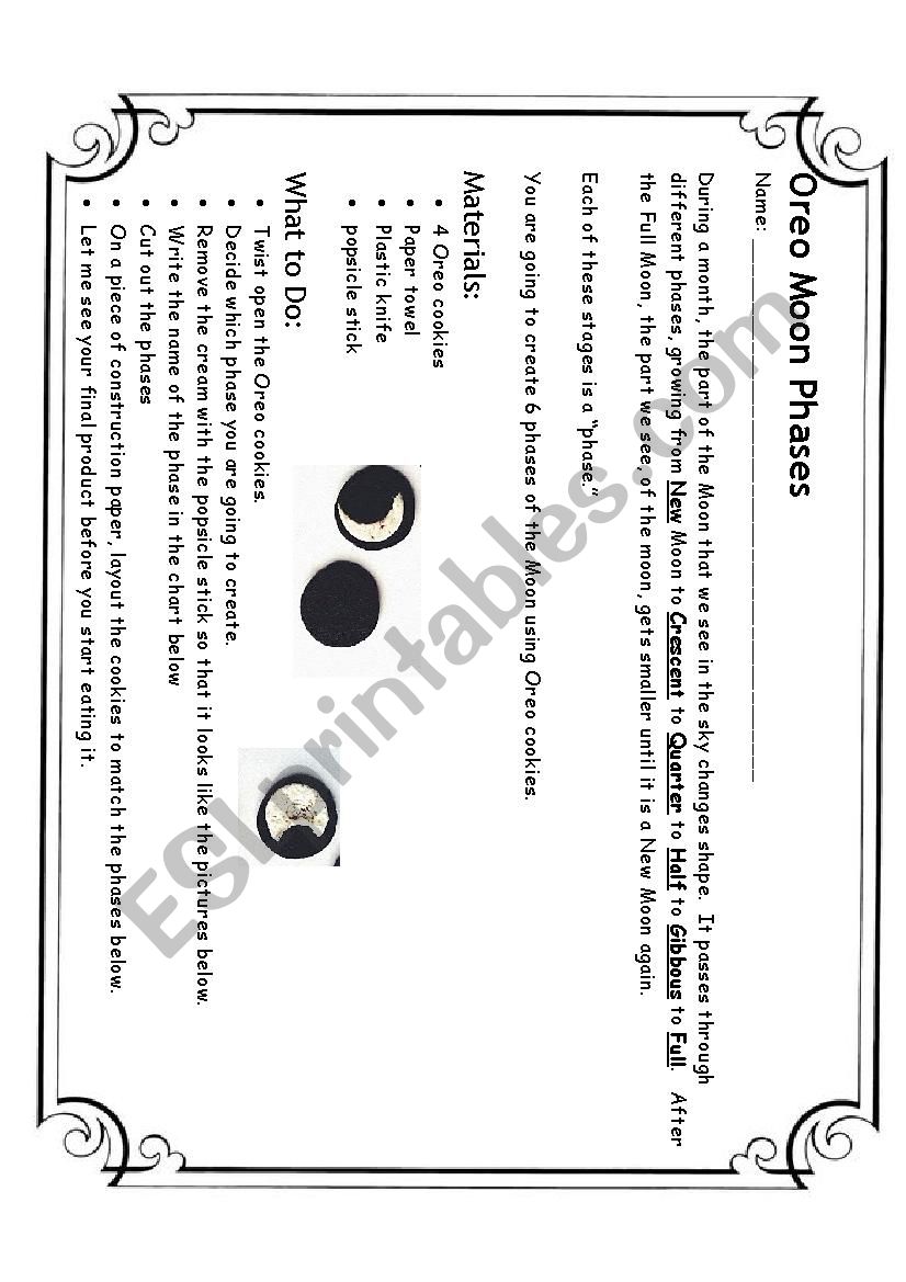 oreo moon phases worksheet