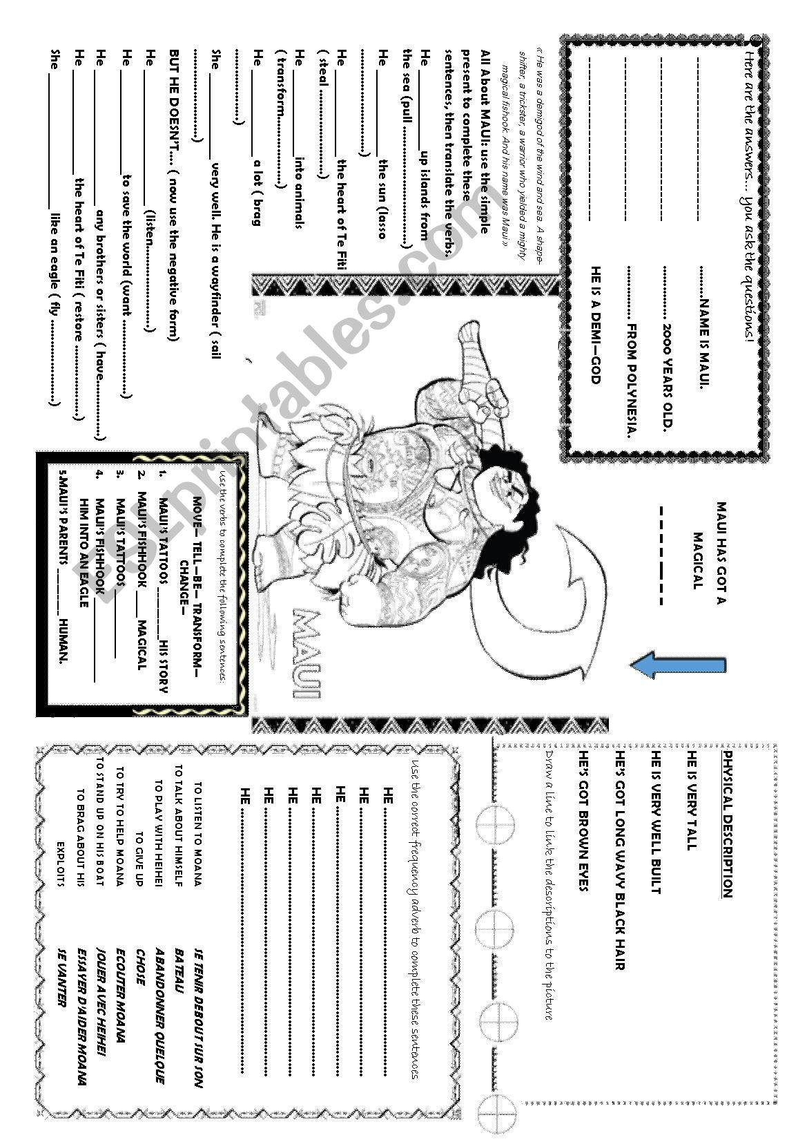 Moana - Vaiana - Maui worksheet