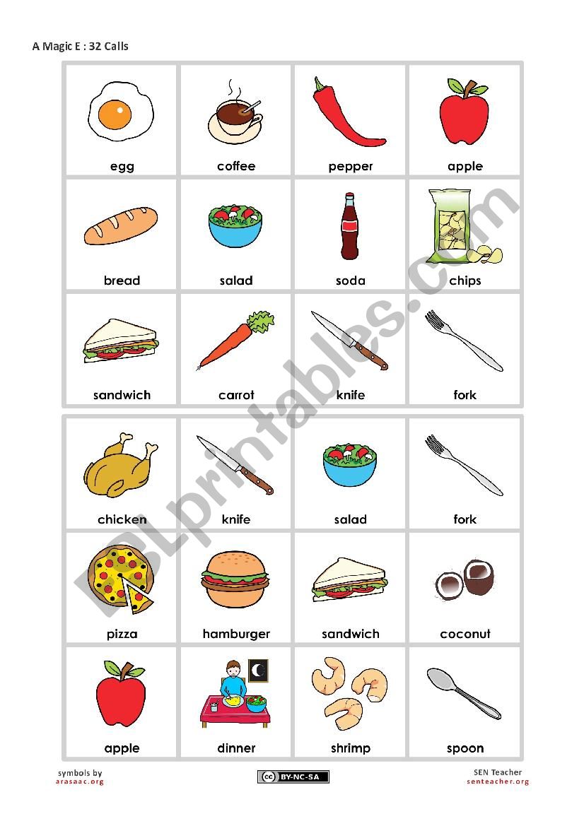 Food Bingo - Beginner worksheet