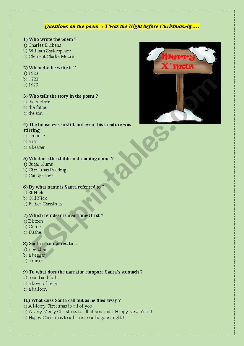 Christmas activity : poem worksheet