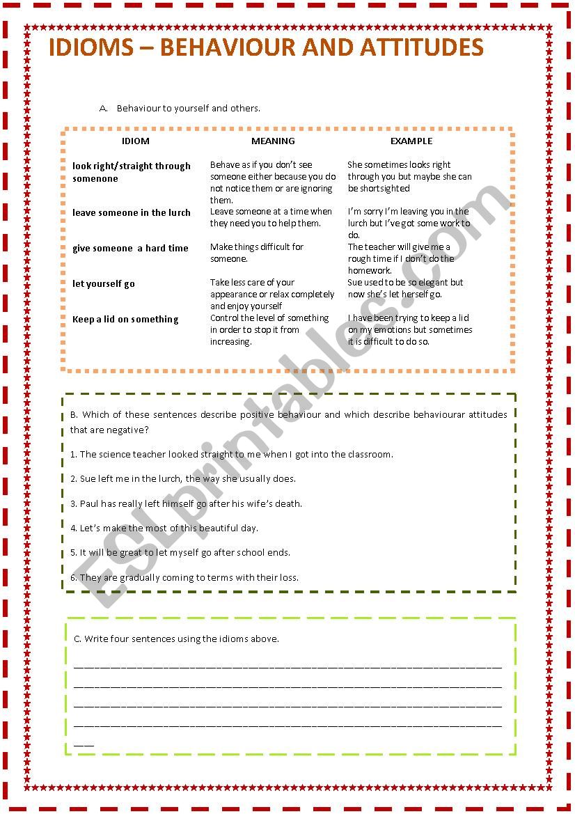 Behaviour and attitudes idioms