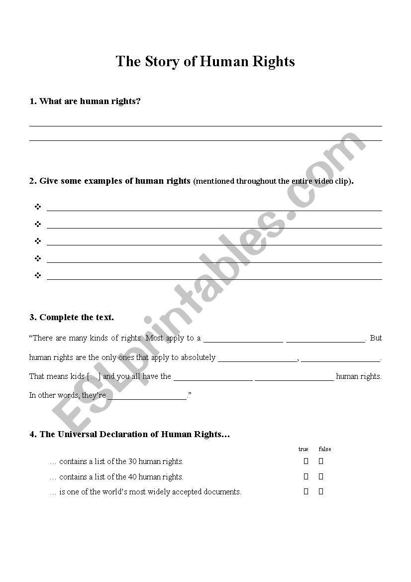 The Story of Human Rights worksheet