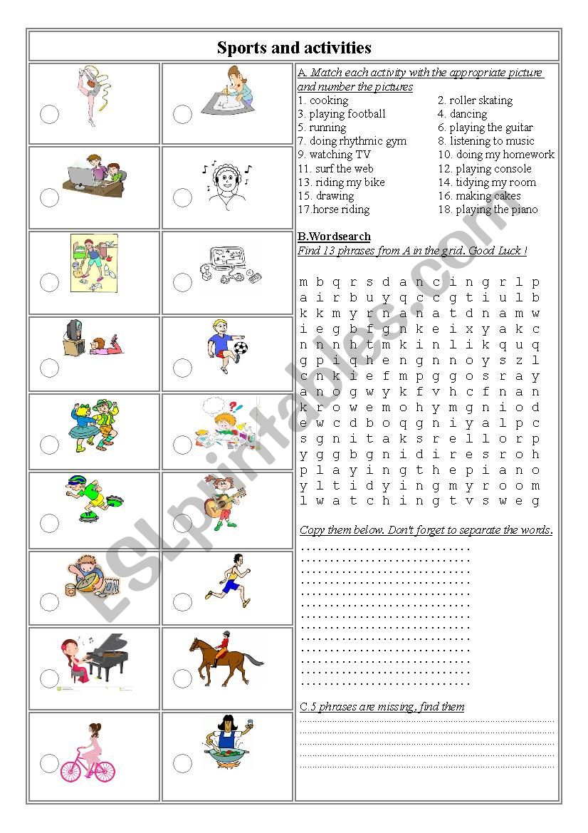 Sports and activities worksheet