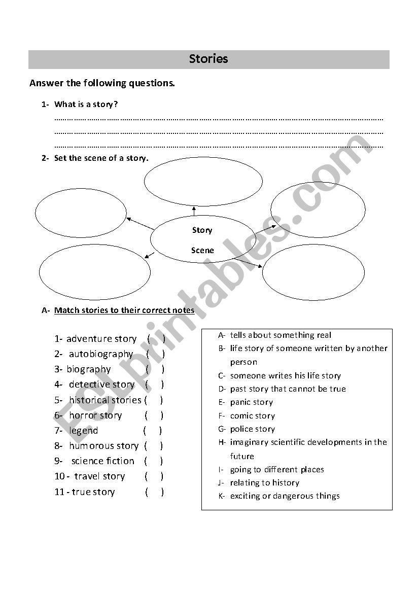 Types of Stories worksheet